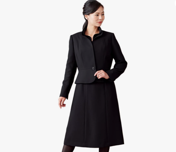 SORITEAL前開き立ち襟フリル喪服アンサンブル(正面)