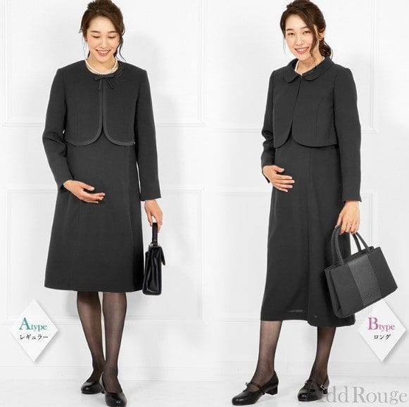 丈が選べるAddRougeのマタニティ対応ブラックフォーマルアンサンブルの着用イメージ。