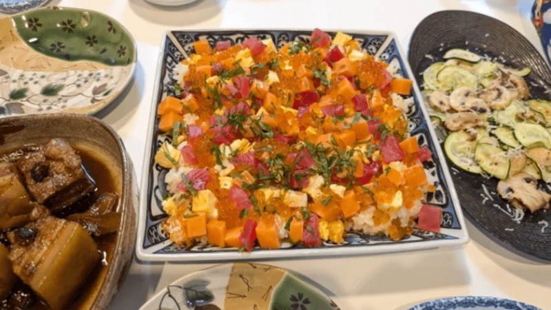 彩り豊かな手作りちらし寿司の七五三お祝い料理