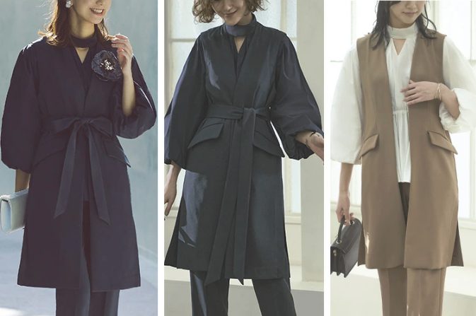 ロングジレのデザイン違いを比較した3種類のコーデ