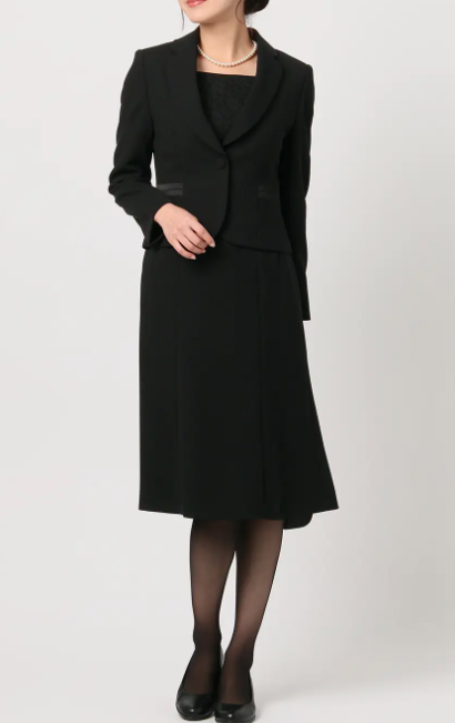 Vカラージャケット＆ワンピースアンサンブル レディース 喪服 ブラックフォーマル