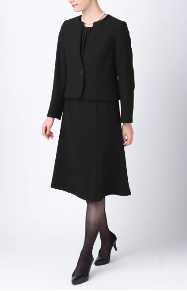 ノーカラーシフォンフリルアンサンブル レディース 喪服 ブラックフォーマル ウォッシャブル